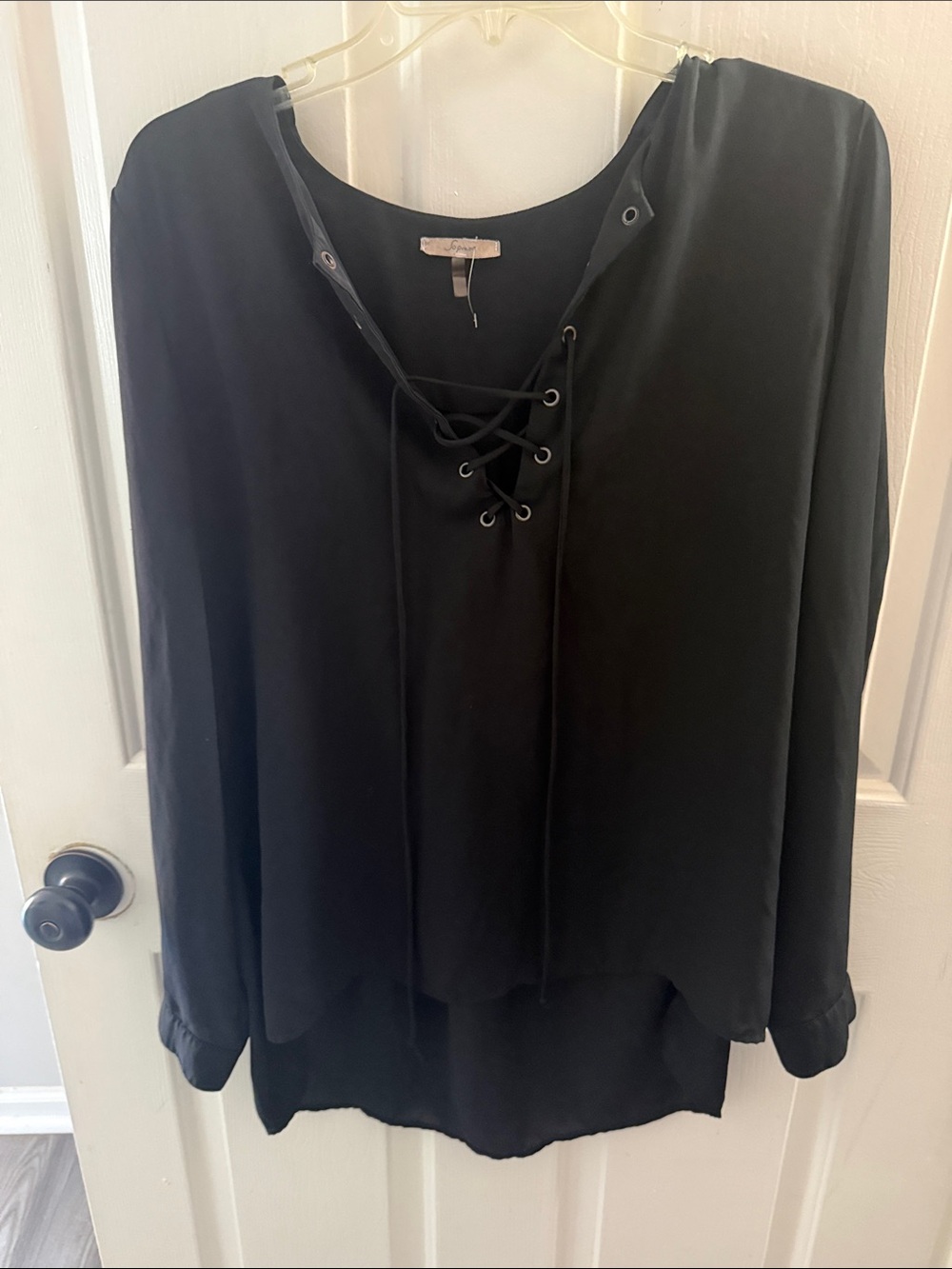 Soprano Black Lace-Up V-Neck Blouse